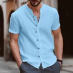 Summer Men's Short-sleeved Shirts Fashion New Casual Cotton Linen Shirt Breathable Stang Collar Button-up Tops T-shirts for Men - Image 13