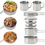 Stainless Steel 8Pcs Cookware Set for Camping Camping Pot and Pan Set with Cups Outdoor 2-3 Person Tableware for Hiking Picnic - Image 2