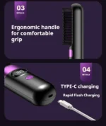 3-in-1 Hair Straightener Brush, Compact & Portable for Home and Travel, 4-Speed Fast Heating Styling Helper - Image 24