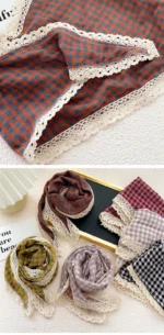 Triangle Rhombus Cotton Scarves Women Girls Headscarf Lace Edge Neckerchief Square Plaid Bandana Headband Scarf Neck Accessories - Image 11