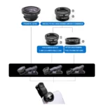 3in1 Fisheye Wide Angle Micro Camera Lens for iPhone Xiaomi Redmi 3IN1 Zoom Fish Eye Len on Smartphone Lenses with Phone Clip - Image 2