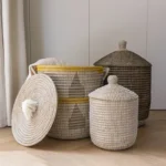 Woven Household Laundry Basket, Handcrafted Lidded Storage Bin, Toy Organizer, Home Storage Basket - Image 2