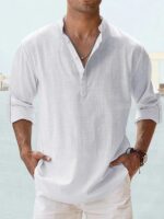 New Cotton Linen Shirts for Men Casual Shirts Lightweight Long Sleeve Henley Beach Shirts Hawaiian T Shirts for Men - Image 14