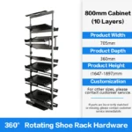 Rotating Shoe Rack New Stainless Steel Multi-Layer Built-In Ultra-Thin 90 Degree Side Mount Large Capacity For Home Organizer - Image 9