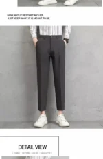 Men's Beige Slim-Fit Cropped Pants Pleated Detail Formal Casual Trousers - Image 20