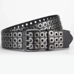Women Belt  Fashion Square Beads, Willow Nails, Three Exhaust Eyes, Punk Street Cool, Personalized Men's and Women's Belts - Image 8