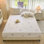 Striped Bow Bed Sheets Set Fitted Sheet Non Slip Bedspread With Elastic Band Mattress Cover (With Pillowcases) Double Bed Sheet - Image 7