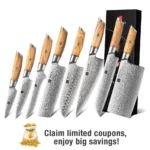 XINZUO 1-8pcs Kitchen Knife Set 73 Layers Custom Damascus Steel 15°±1 Per Side Steel Blade with Olive Wood Handle - Image 2