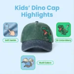 Children's Baseball Caps - Boys and Girls, Plaid Cotton Floppy Baseball Caps, Trendy Kids' Small Dinosaur Sun Protection Hats - Image 3