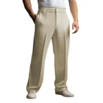 Men Waffle Dress Pants Casual Business Suit Trousers Wide Leg Trousers with Belt Loop for Office Dating Vacation Daily Wear - Image 7