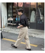 trousers for men with concealed buttons, loose straight trouser casual and versatile commuting suit trousers, trendy - Image 17