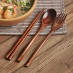 Wooden Travel Utensil Set Spoon Fork Chopsticks Portable Dinnerware for Office Picnic Camping Kitchen Dining Eco Tableware - Image 2
