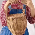 Handmade rattan woven handbag fashion countryside picnic bucket bag shopping basket summer beach bag - Image 2