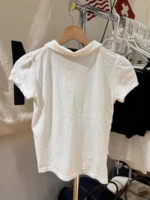 Polo White Cotton T-shirt Women Summer New Strweetwear  Turn Down Collar Short Sleeve Tees Sweet Preppy Style Cute T Shirt Y2K - Image 9