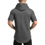New Gym Fitness Bodybuilding Sport Hoodie Mens Slim Fit Solid Color Hooded T-Shirt Cotton Breathable Short Sleeve Muscle Shirt - Image 14