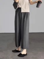 Office Elegant Black Gray Ankle Length Suits Pants for Women High Waist Harem Pants Fashion Trousers with Pockets - Image 2