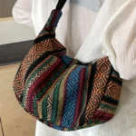 Crossbody Bags Tribal Style Shoulder Bag, Foldable Crossbody Striped Pattern, Flag Theme Hand Washable Edge Painted Lining