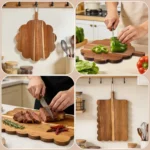 Scalloped Edge Wood Cutting Board Rustic Natural Chopping Board Intricate Handle Thickened Service Tray Cutting Meat - Image 4