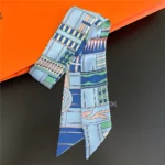 Fashion Women Hair Scarf 2024 New Brand Design Luxury Silk Scarf Fashion Print Headband Skinny Bag Scarves Neckerchief - Image 34