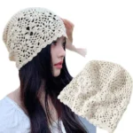 Women's Knitted Hats Japanese Handmade Woven Solid Color Simple Fashionable Sweet Verstaile Hats Hollowed Out Retro Pile Hats - Image 5