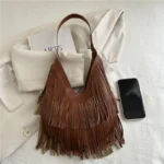 Large Capacity Casual Solid Retro Tassel Tote Bags Hot Sale Versatile Underarm Women's Bag Concise Advanced Sense Shoulder Bags - Image 4