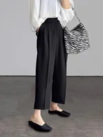 Office Elegant Black Gray Ankle Length Suits Pants for Women High Waist Harem Pants Fashion Trousers with Pockets - Image 9