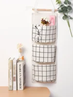 1PC Three Pockets Hanging Wall Storage Bag Household Bedroom Living Room Kitchen Cotton Linen Storage Bag - Image 16
