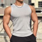 Men's Striped Quick-drying Elastic Running Wait Lifting Equipment Sports Sleeveless Tank Top - Image 4