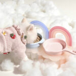 Rainbow Cat And Dog Bowl Rack Cute Pet Supplies