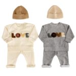 Children's Clothing Boys Sweater Suit Beige Colored Wool Material LOVE Towel Embroidery Baby Baby Clothes Two Pieces - Image 5