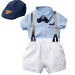 Newborn Baby Boy Gentleman Suit Romper Romper Hat Dress Shirt Bow Tie Strap Photo Onesie - Image 2