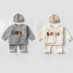 Children's Clothing Boys Sweater Suit Beige Colored Wool Material LOVE Towel Embroidery Baby Baby Clothes Two Pieces - Image 6