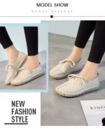 TIMETANG Genuine Leather Loafers Casual Platform Shoes Woman Slip On Flats Bowtie Moccasin Comfortanble Creepers Women Shoes - Image 15