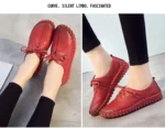 TIMETANG Genuine Leather Loafers Casual Platform Shoes Woman Slip On Flats Bowtie Moccasin Comfortanble Creepers Women Shoes - Image 17