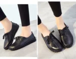 TIMETANG Genuine Leather Loafers Casual Platform Shoes Woman Slip On Flats Bowtie Moccasin Comfortanble Creepers Women Shoes - Image 20
