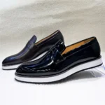 Men's Handmade Shiny Leather Loafers Pointed Slip-On Business Casual Formal Shoes for Banquet - Image 3