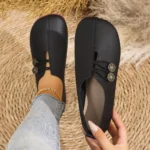 Women's Slip-On Soft Leather Loafers, Elastic Strap with Metal Buttons, Casual Flat Shoes for All Seasons - Image 4
