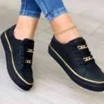 Women's Sneakers 2023 New Fashion Chain Leather Comfortable Round Toe Platform Sneakers Lace-up Walking Women's Vulcanized Shoes - Image 19