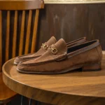 British Style Men‘s Suede Genuine Leather Loafers Dress Shoes Metal Decorated Slip On Comfortable Leather Moccasins Shoes - Image 3