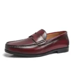 Men's High-End Genuine Leather Loafers Comfortable Flat Casual Glossy Wine Red Handmade Office Banquet Shoes - Image 14