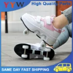 Deform Roller Skates With 4 Wheels Shoes Runaway Parkour 4-Wheel Skate Sneakers Deformation Shoes For Women Youth Adult Gift