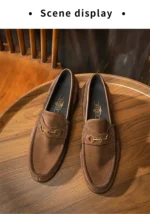 British Style Men‘s Suede Genuine Leather Loafers Dress Shoes Metal Decorated Slip On Comfortable Leather Moccasins Shoes - Image 7