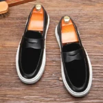 Newest 2025 Autumn Men Suede Leather Loafers Thick Sole Men Slip On Platform Black Party Shoes