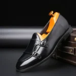 Man Shoes Leather Loafers designer Fashion Slip-on Casual Comfortable Double Monk Dress Shoe - Image 5