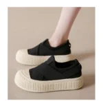 Women's Black And White Fashionable Casual Flat Shoes Breathable Comfortable Slip-On Sneakers - Image 12