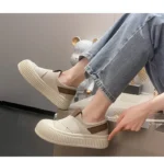 Women's Black And White Fashionable Casual Flat Shoes Breathable Comfortable Slip-On Sneakers - Image 14