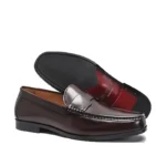 Men's High-End Genuine Leather Loafers Comfortable Flat Casual Glossy Wine Red Handmade Office Banquet Shoes - Image 2