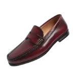 Men's High-End Genuine Leather Loafers Comfortable Flat Casual Glossy Wine Red Handmade Office Banquet Shoes - Image 16