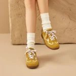 BEAUTODAY Skate Sneakers Women Cow Suede Leather Mixed Colors Lace-up Patchwork Round Toe Ladies Sports Shoes Handmade 29892 - Image 3