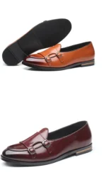 Man Shoes Leather Loafers designer Fashion Slip-on Casual Comfortable Double Monk Dress Shoe - Image 22